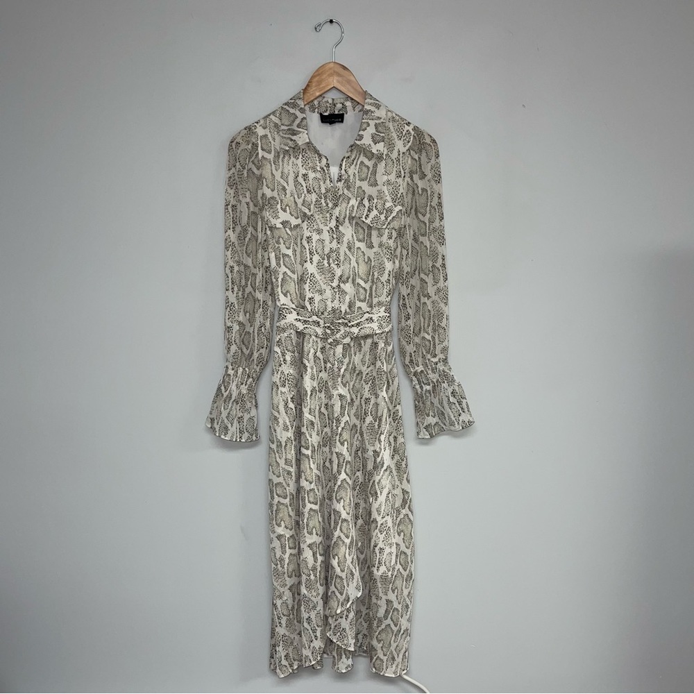 Lucy Paris Long Sleeve Belted Dress Women’s Small‎ Tan Snakeskin Print - Picture 2 of 10